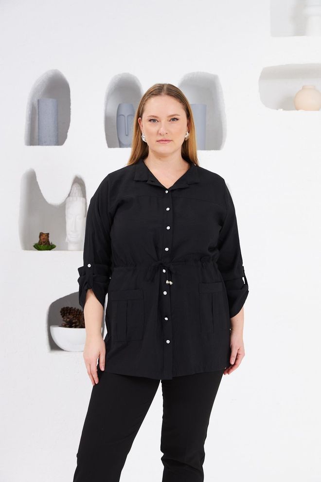 RMG Black Plus Size Casual Formal Overshirt Jacket Wholesale Clothing Plus Size