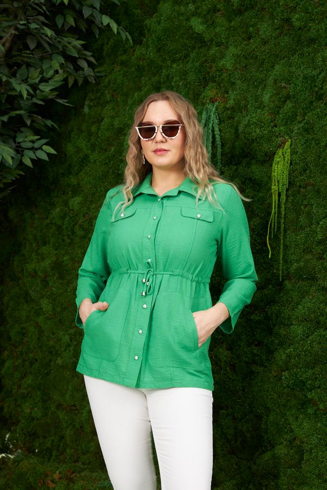 RMG Green Casual Plus Size Overshirt Jacket Wholesale Clothing Plus Size