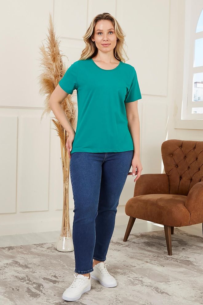 RMG Verde Casuale Taglia Forte Maglietta Abbigliamento all'ingrosso Primavera