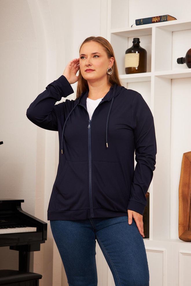 RMG Sudadera Azul Marino Con Cuello Con Capucha Ajuste Casual Ropa al por mayor Talla grande