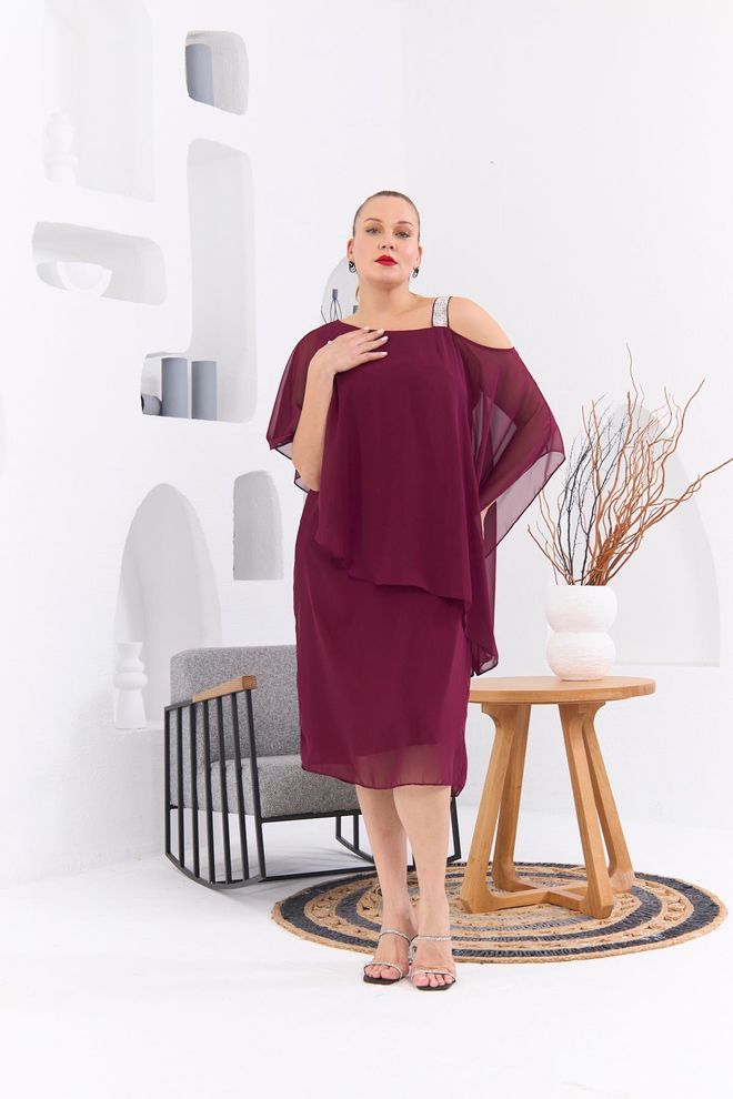 RMG Vestito Bordeaux Taglia Forte Elegante Tubino Abbigliamento all'ingrosso Taglia forte