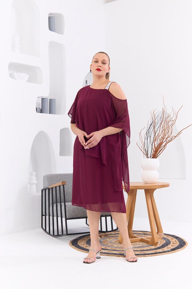 RMG Claret Red Plus Size Elegant Shift Dress Wholesale Clothing Christmas