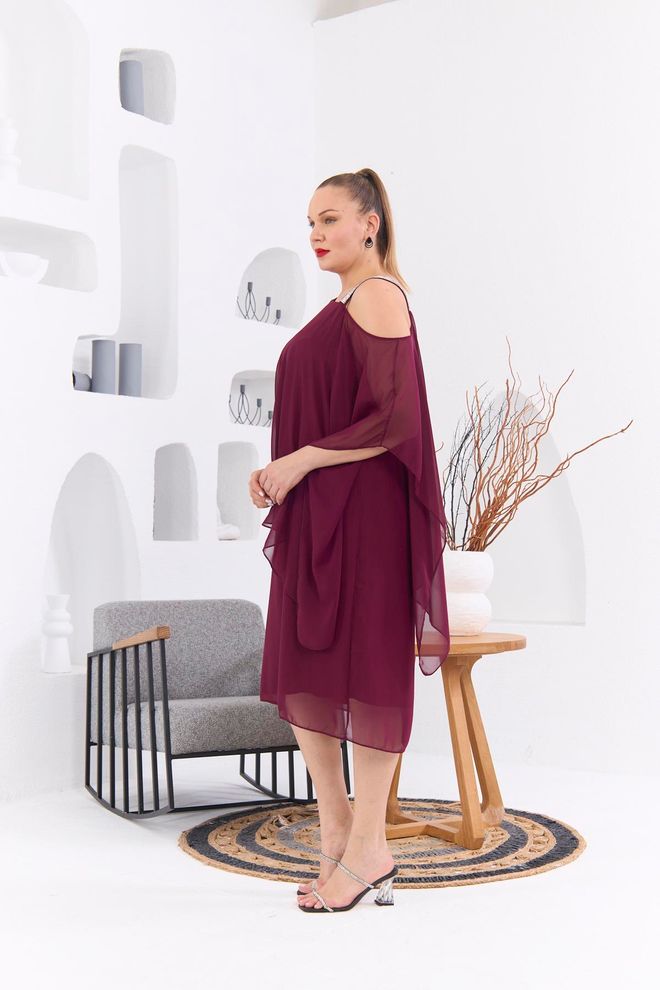 RMG Claret Red Plus Size Elegant Shift Dress Wholesale Clothing 1