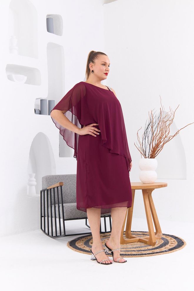 RMG Claret Red Plus Size Elegant Shift Dress Wholesale Clothing Spring