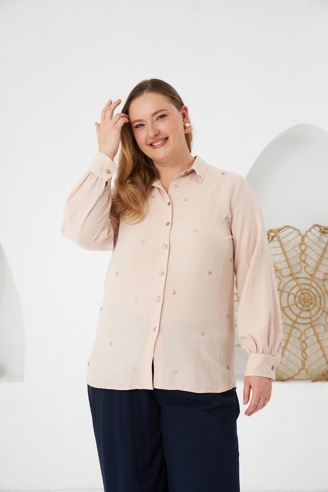 RMG Beige Plus Size Casual Elegant Shirt Wholesale Clothing Plus Size