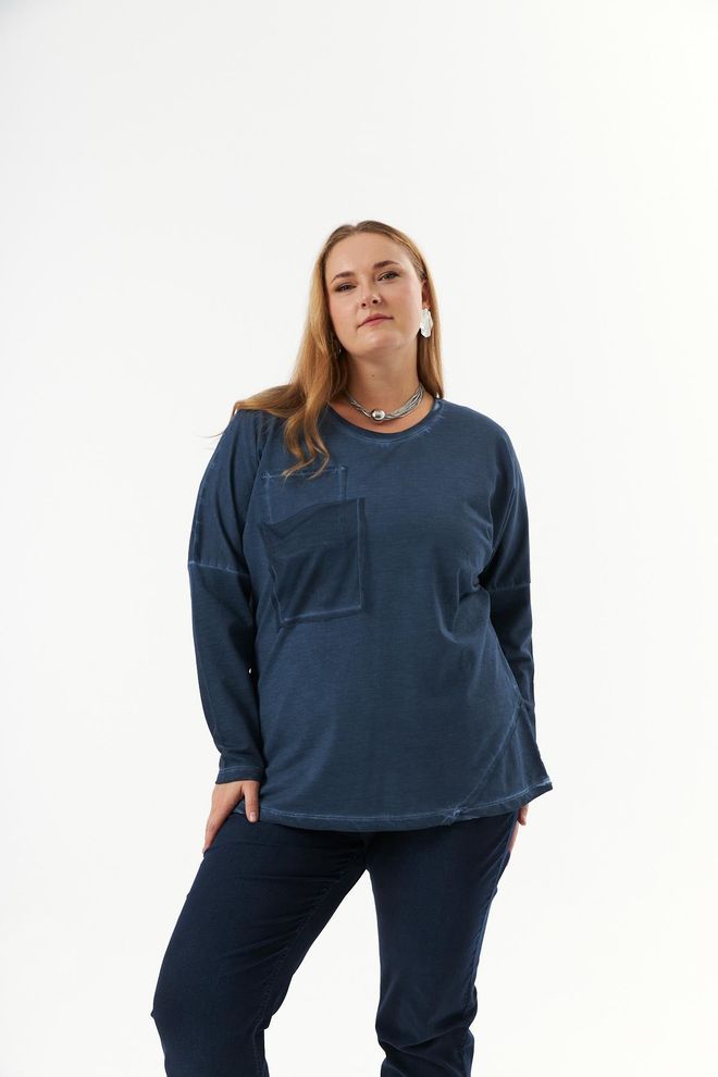 RMG Sudadera Azul Marino Casual Talla Grande Manga Larga Ropa al por mayor Talla grande