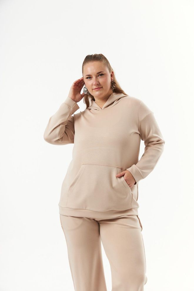RMG Sudadera Beige Sobredimensionada Con Cuello Con Capucha Ropa al por mayor Talla grande