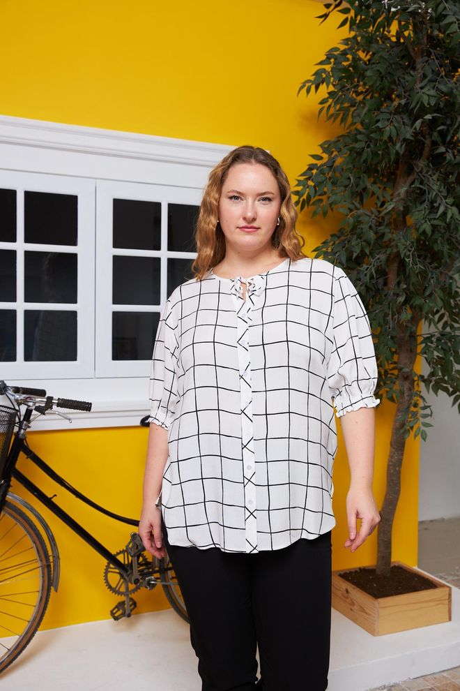 RMG White Checkered Plus Size Shirt Wholesale Clothing Plus Size