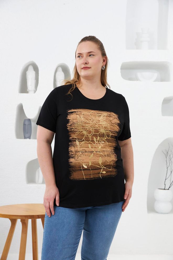 RMG Nero Maglietta Taglia Forte Casual Abbigliamento all'ingrosso Taglia forte