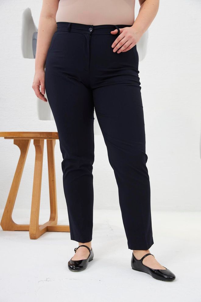 RMG Navy Blue Plus Size Elegant Tapered Pants Wholesale Clothing Plus Size