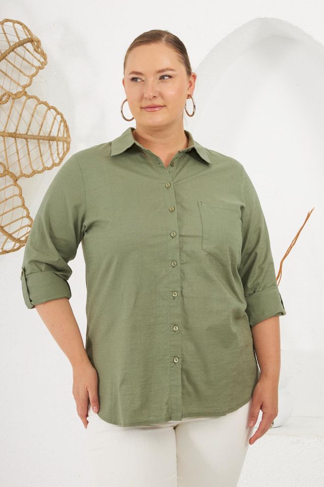 RMG Chemise Verte Grande Taille Décontractée Élégante Vêtements en gros Modeste