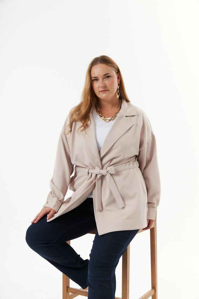 RMG Beige Plus Size Wrapover Jacket Wholesale Clothing Plus Size