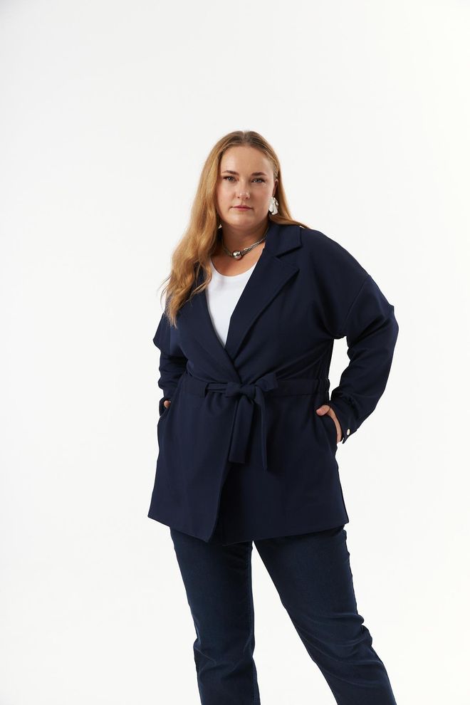 RMG Navy Blue Jacket Single Breasted Oversized Blazer Wholesale Clothing Plus Size