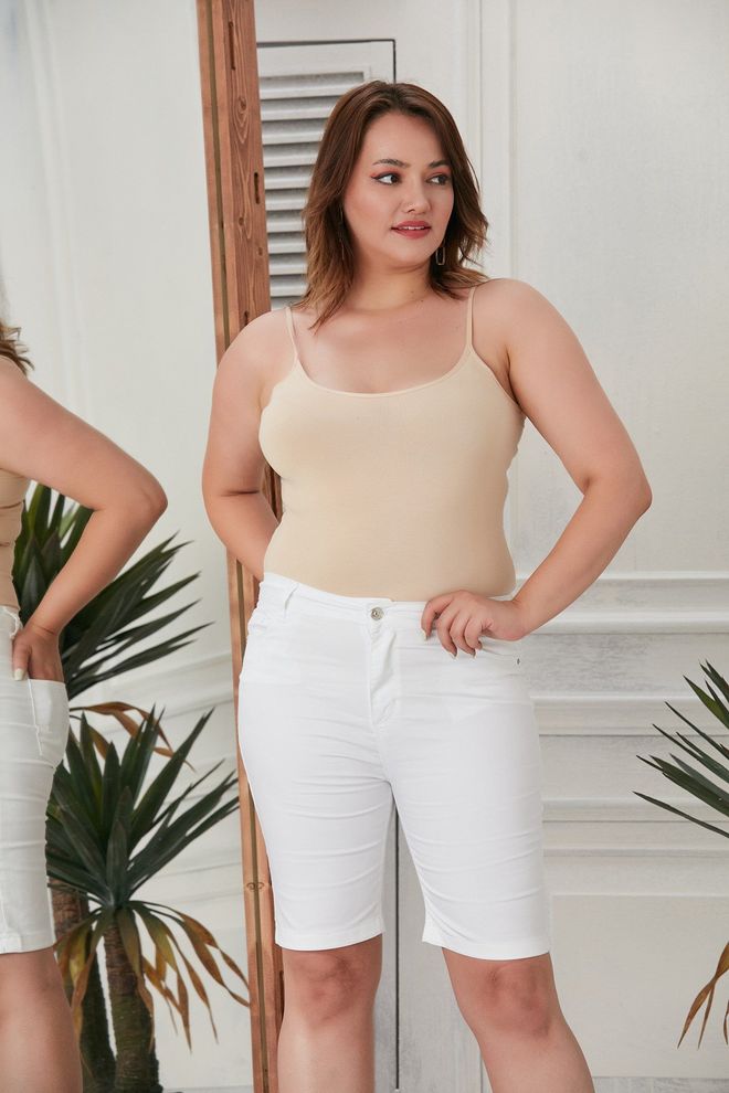 RMG White Casual Plus Size Elegant Bermuda Shorts Wholesale Clothing Spring