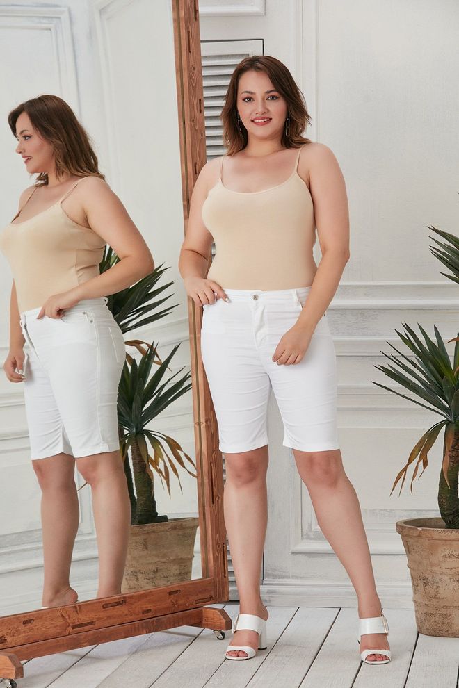 RMG White Casual Plus Size Elegant Bermuda Shorts Wholesale Clothing Lounge