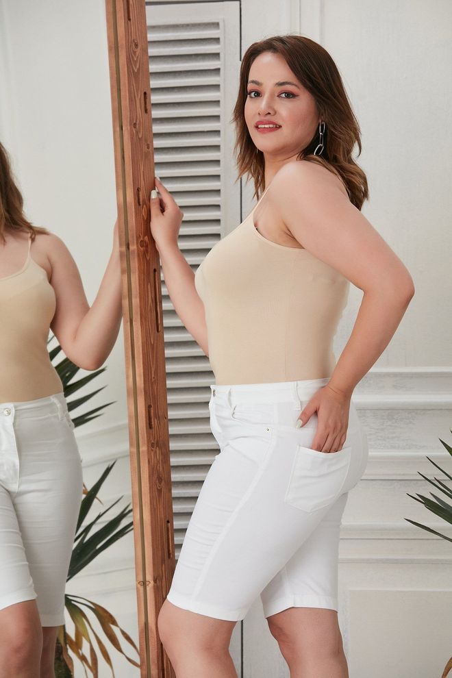 RMG White Casual Plus Size Elegant Bermuda Shorts Wholesale Clothing Casual