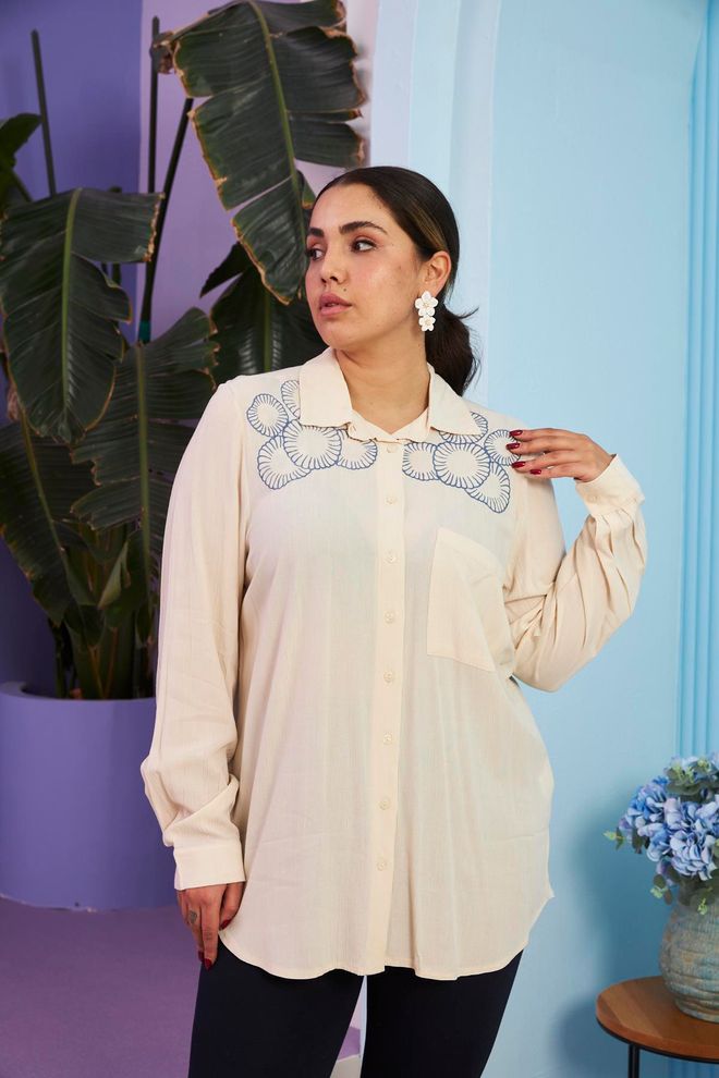 RMG Chemise Décontractée Modeste Grande Taille Beige Vêtements en gros Modeste