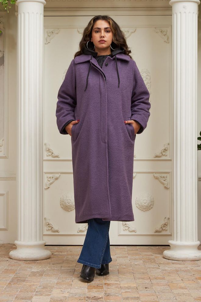 RMG Purple Single Breasted Long Coat With Flap Pocket Wholesale Clothing Plus Size