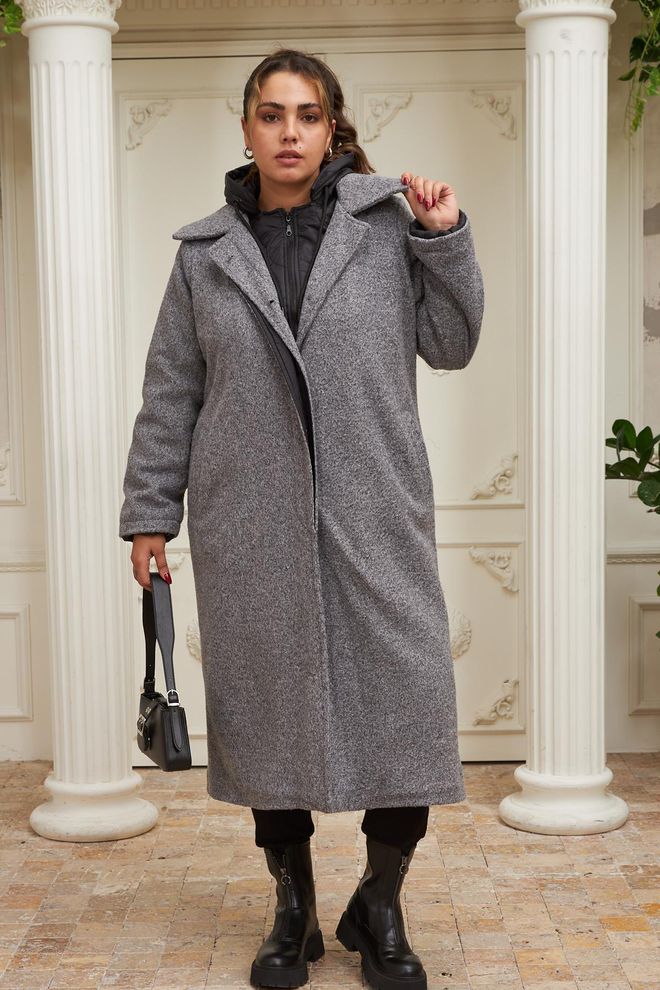 RMG Grey Elegant Wrapover Single Breasted Coat Wholesale Clothing Modest