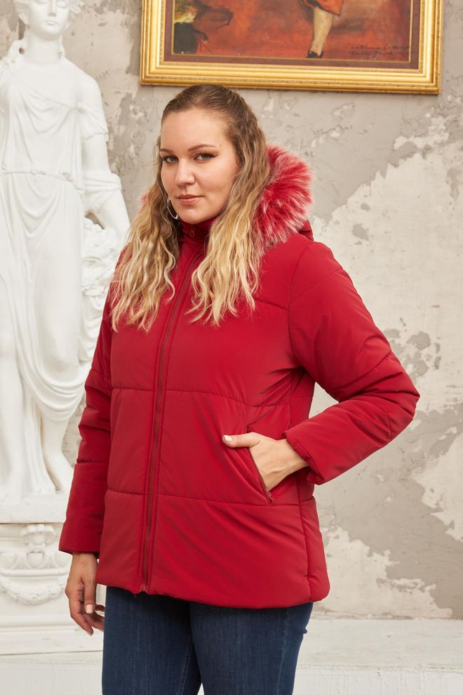 RMG Red Hooded Puffer Coat Wholesale Clothing Plus Size