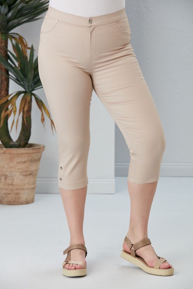 RMG Beige Casual Plus Size Tregging Pants Wholesale Clothing Plus Size