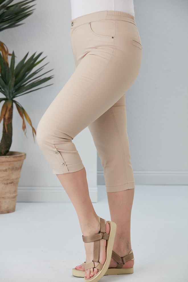 RMG Beige Casual Plus Size Tregging Pants Wholesale Clothing 1