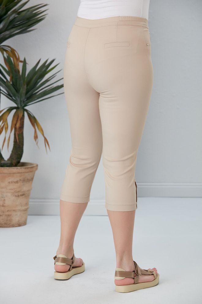 RMG Beige Casual Plus Size Tregging Pants Wholesale Clothing Spring