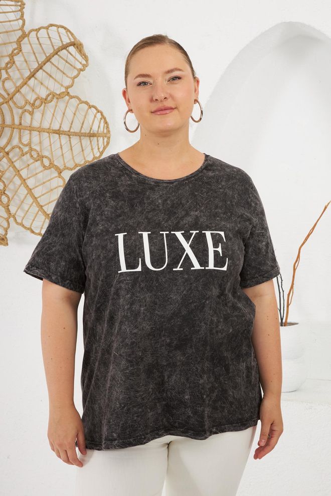 RMG Maglietta Nera Casual Taglia Forte Con Stampa A Lettere Abbigliamento all'ingrosso Taglia forte