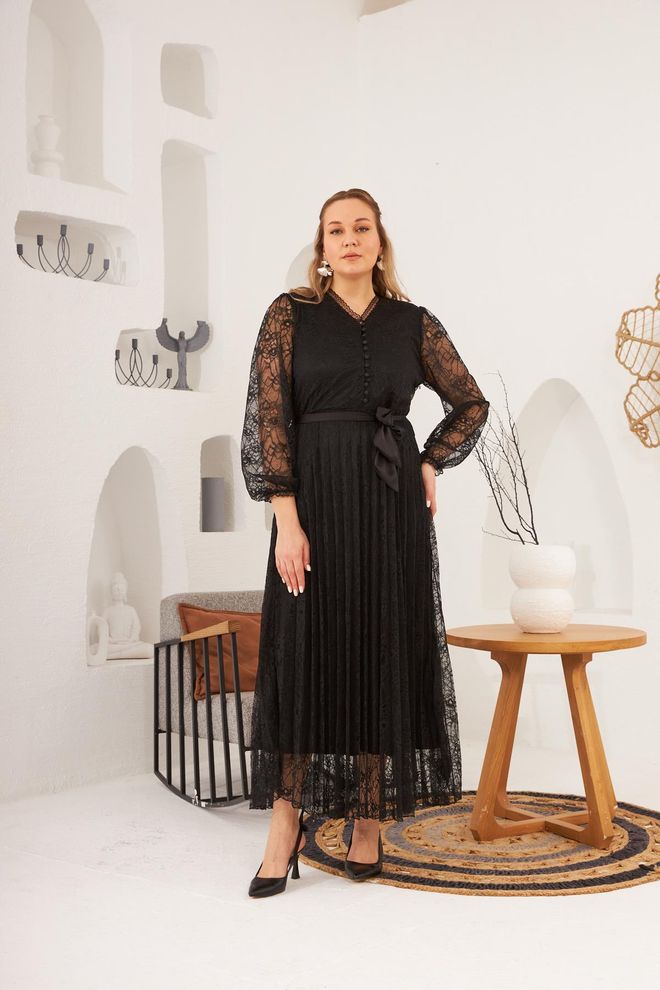 RMG فستان أسود ماكسي أنيق وقصّة ضيقة ومتسعة ملابس بالجملة ربيع