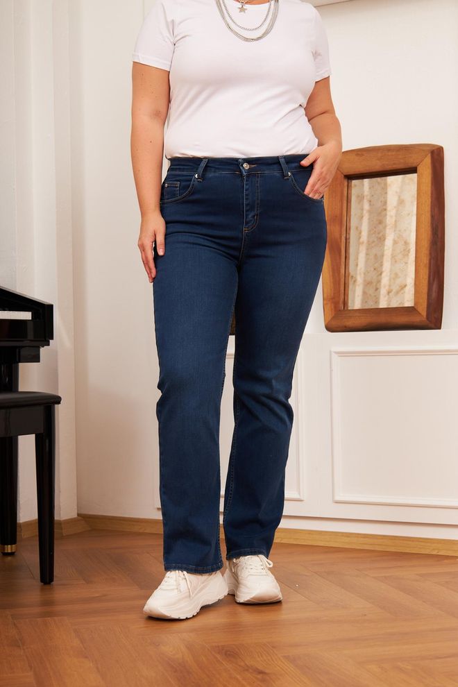 RMG Blue Casual Plus Size Mom Jeans With Mid Waist Wholesale Clothing Plus Size