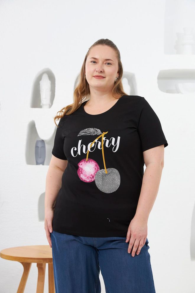 RMG Negro Talla Grande Casual Camiseta Con Estampado De Letras Ropa al por mayor Talla grande