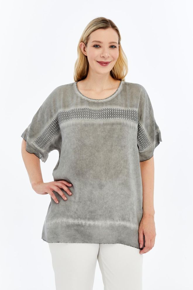 RMG Blusa Gris Casual De Talla Grande Ropa al por mayor Modesto