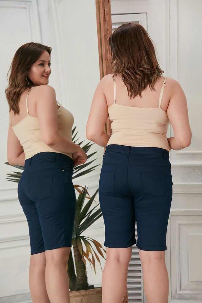 RMG Navy Blue Casual Plus Size Bermuda Shorts Wholesale Clothing Casual