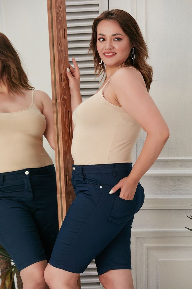 RMG Navy Blue Casual Plus Size Bermuda Shorts Wholesale Clothing Lounge