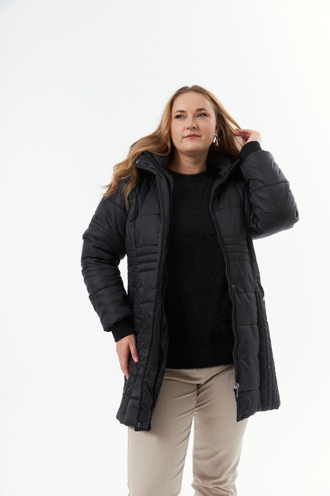 RMG Black Hooded Puffer Coat Wholesale Clothing Plus Size