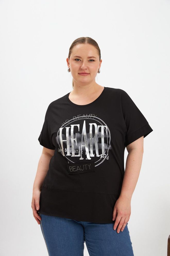 RMG Noir Décontracté Grande Taille T Shirt Vêtements en gros Grande taille