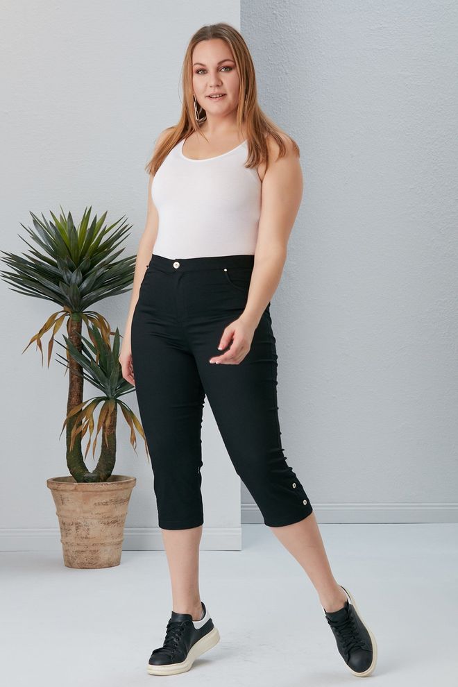 RMG Black Casual Tapered Capri Pants Wholesale Clothing Plus Size