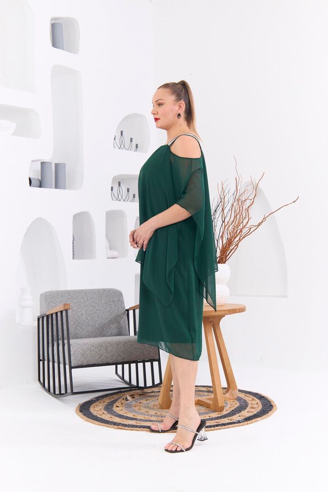 RMG Elegant Green Plus Size Formal Shift Dress Wholesale Clothing Spring