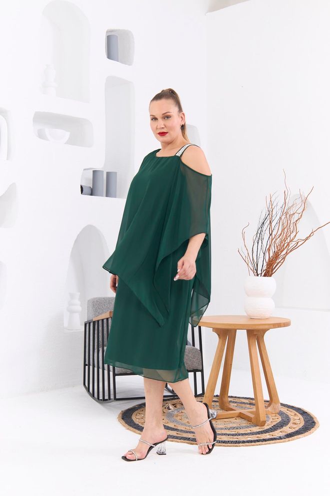 RMG Elegant Green Plus Size Formal Shift Dress Wholesale Clothing Christmas