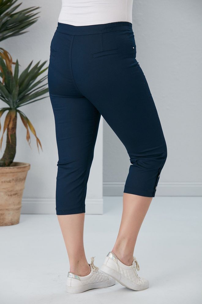 RMG Navy Blue Casual Plus Size Tapered Pants Wholesale Clothing Lounge