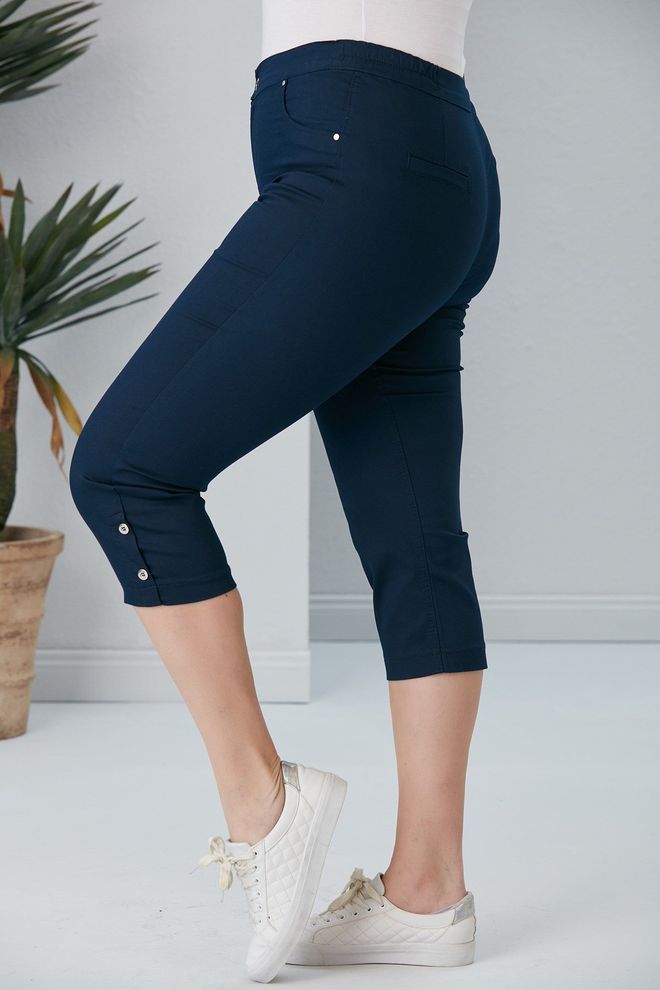 RMG Navy Blue Casual Plus Size Tapered Pants Wholesale Clothing 1