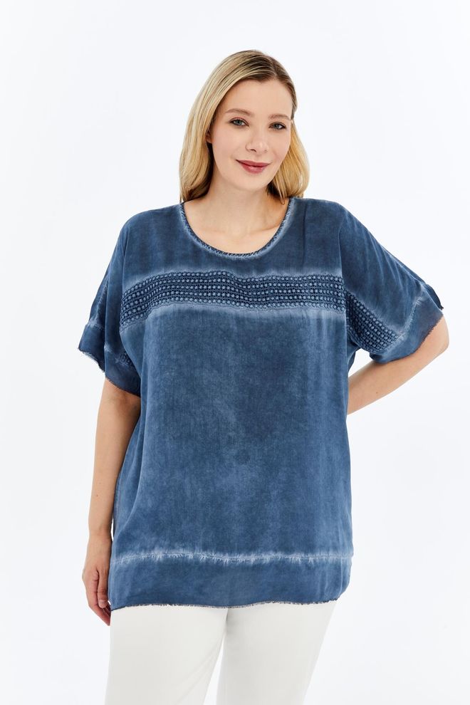 RMG Μπλε Μεγάλα Μεγέθη Casual Boho Μπλούζα Χονδρικό εμπόριο ενδυμάτων Απλό