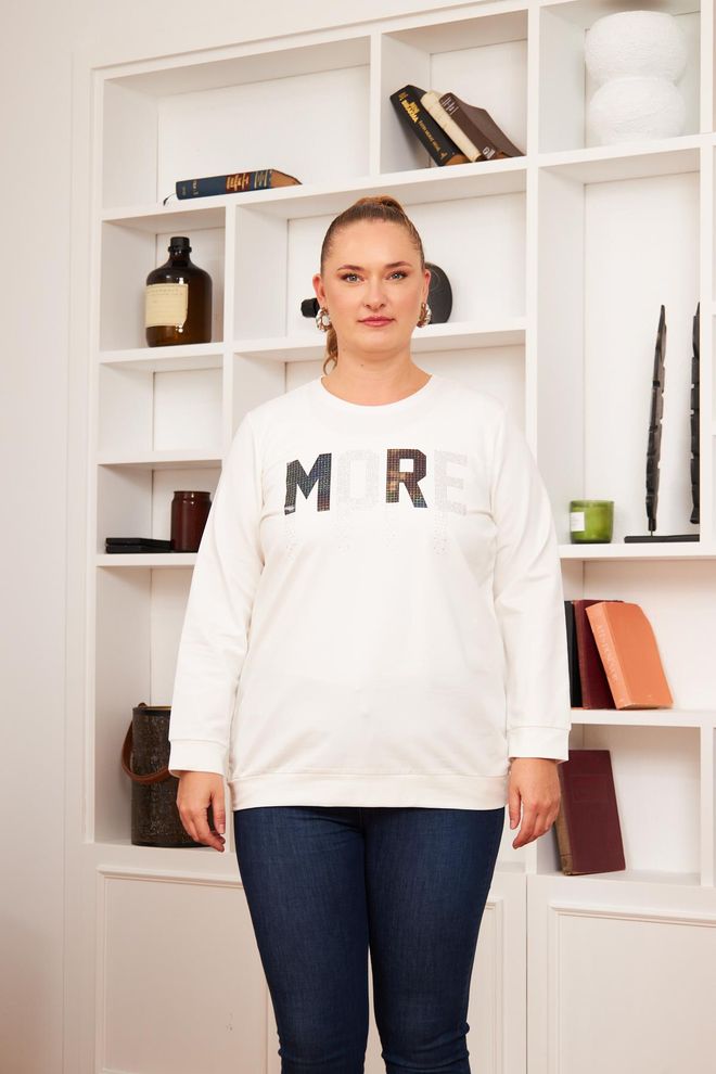 RMG Mikina Plus Size Biela S Potlačou Písmen Veľkoobchod s oblečením Plus size