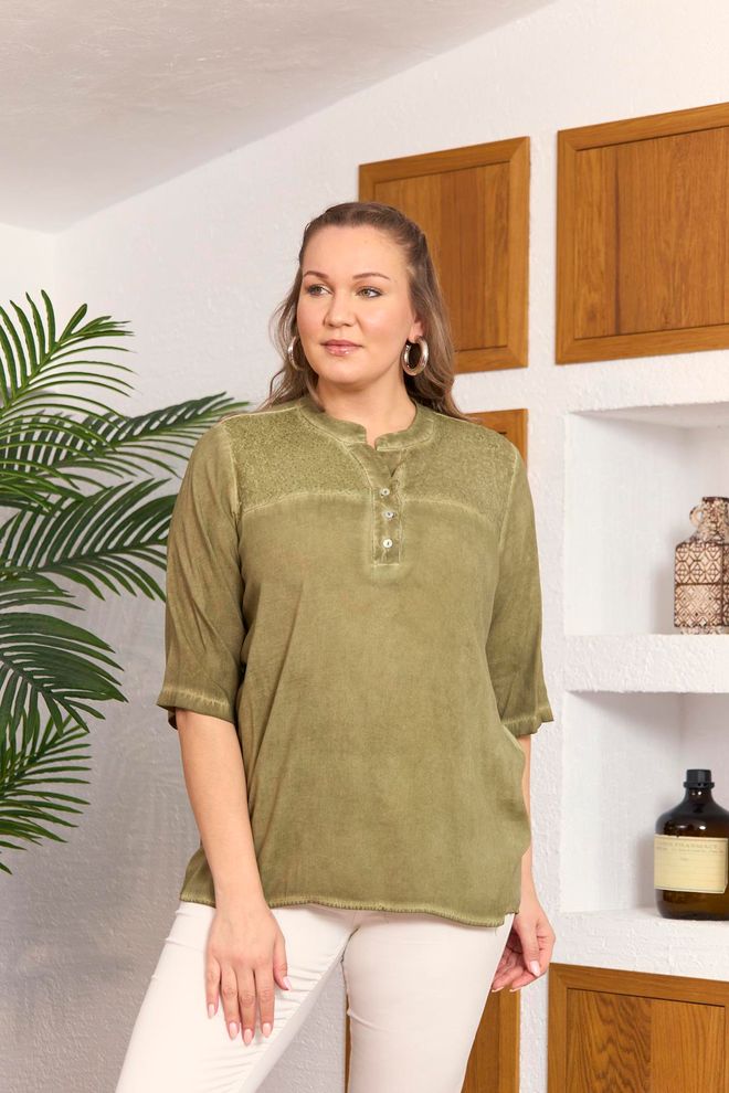 RMG Блуза Каки Небрежен Уголемен Размер Скромна Мода Дрехи на едро Скромна мода