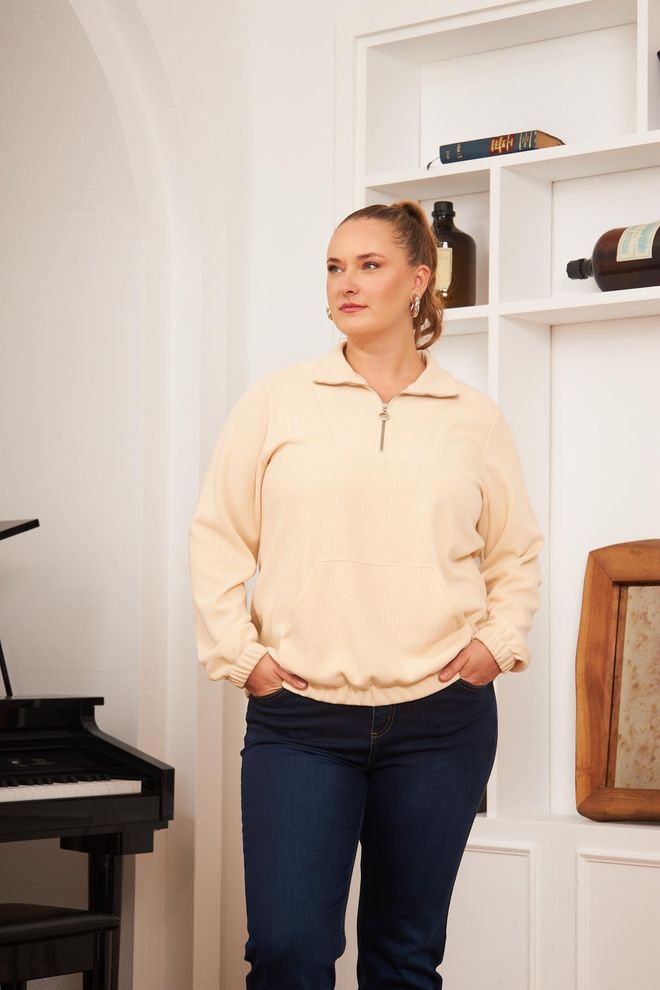 RMG Sudadera Beige Casual Talla Grande Ropa al por mayor Talla grande