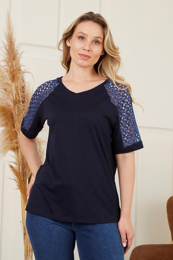 RMG Maglietta Blu Navy Casual Elegante Taglia Forte Abbigliamento all'ingrosso Taglia forte