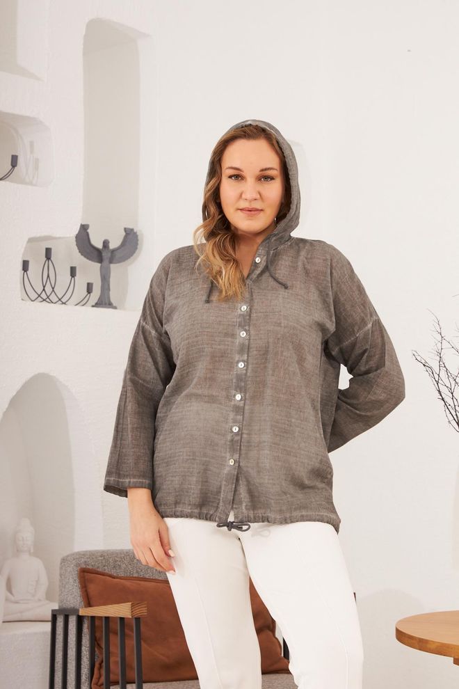 RMG Grey Hooded Casual Plus Size Jacket Wholesale Clothing Modest