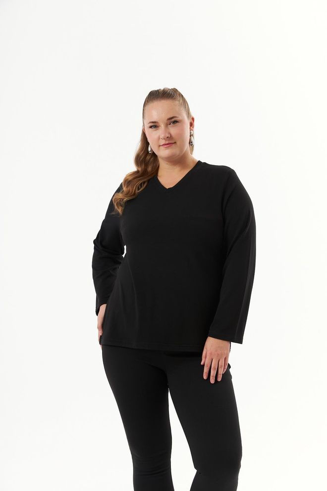 RMG Chemisier Noir Grande Taille Élégant Col En V Vêtements en gros Modeste