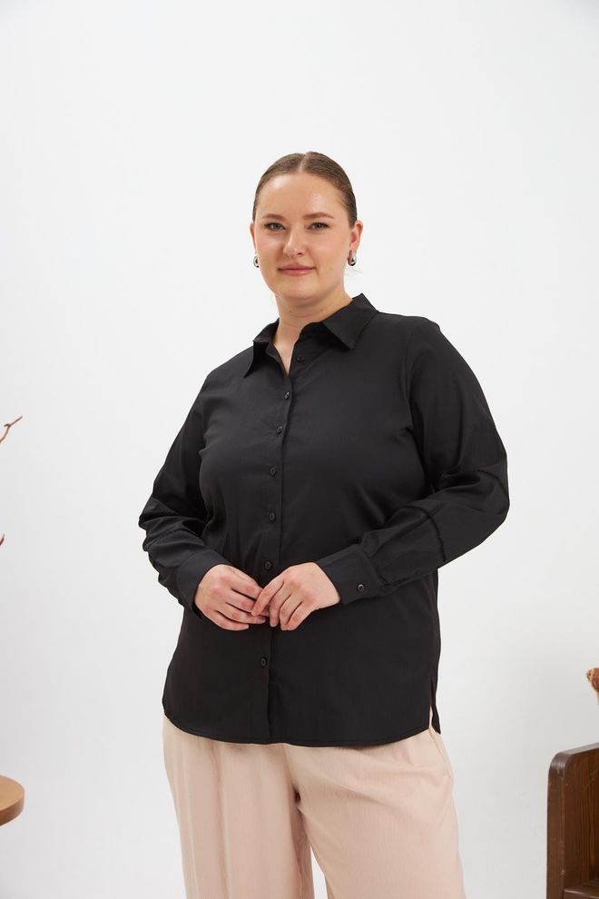 RMG Black Shirt Plus Size Formal Casual Elegant Wholesale Clothing Plus Size
