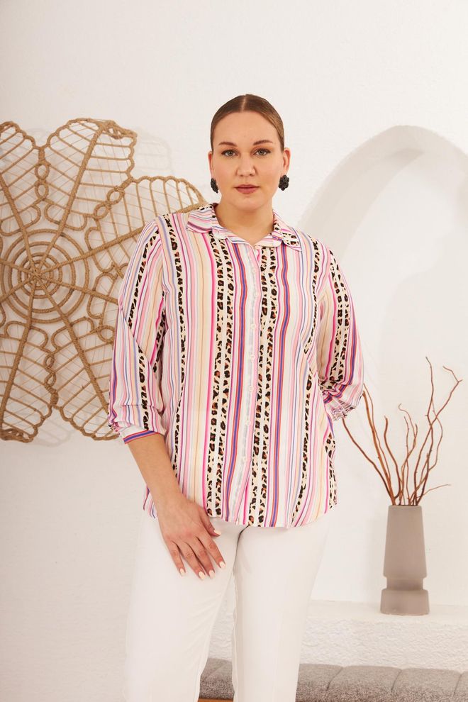 RMG Camisa Rosa Casual Talla Grande Ropa al por mayor Talla grande